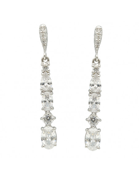 PENDIENTES EN PLATA LARGOS CIRCONITAS TALLADAS COMBINADAS ESTILO RIVIERE