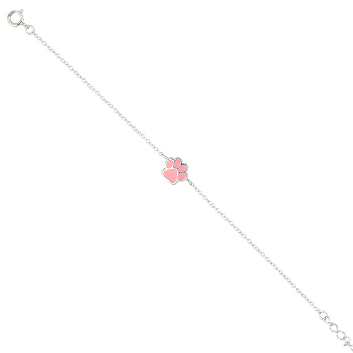 PULSERA EN PLATA HUELLA  ESMALTE ROSA CADENA ROLO