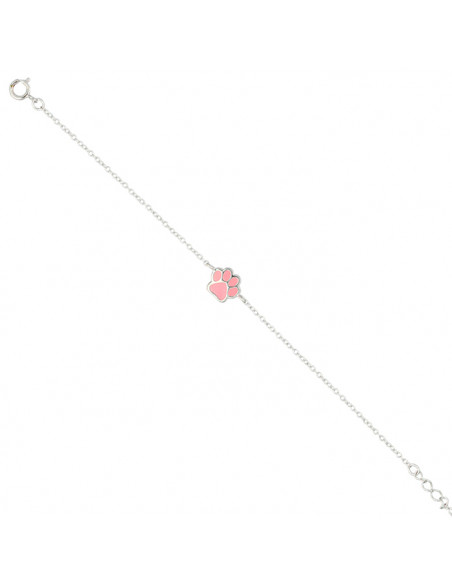 PULSERA EN PLATA HUELLA  ESMALTE ROSA CADENA ROLO