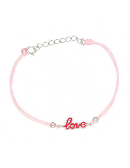 PULSERA EN PLATA LOGO ROSA LOVE CORDON ROSA