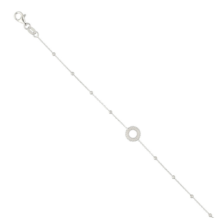 PULSERA EN PLATA DE LEY CADENA BOLITAS CON ARO CALADO CENTRAL