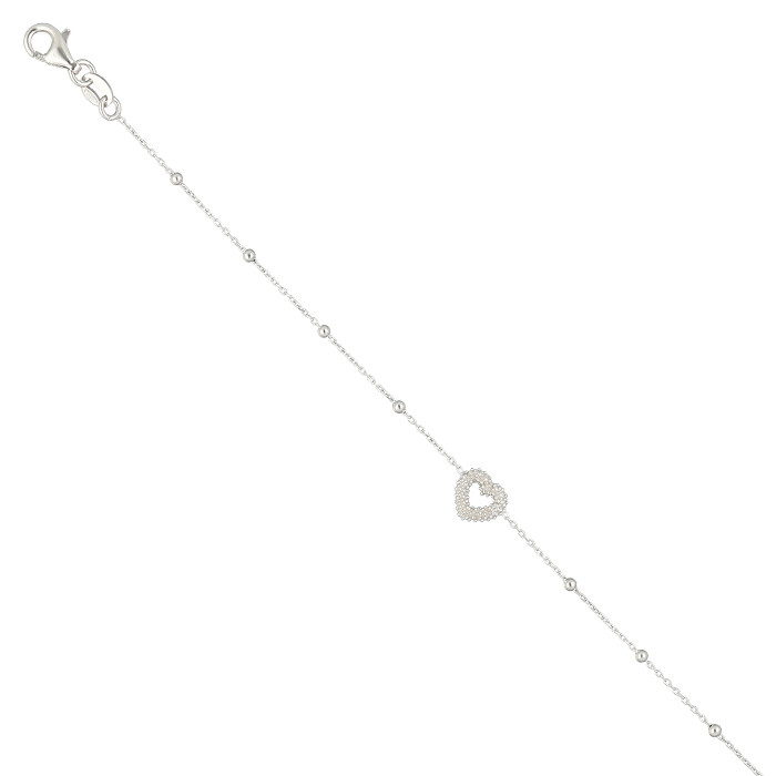 PULSERA EN PLATA CADENA BOLITAS CORAZON CENTRAL SIMPLE