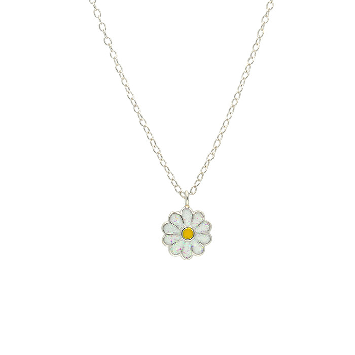 GARGANTILLA EN PLATA CON COLGANTE MARGARITA ESMALTE BLANCO Y AMARILLO