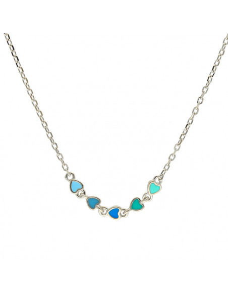 GARGANTILLA EN PLATA 5 CORAZONES EN ESMALTE TONOS AZULES