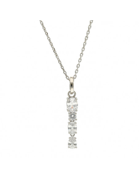 GARGANTILLA EN PLATA CON COLGANTE LARGO 4 CIRCONITAS TALLADAS