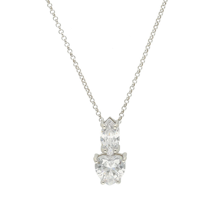 GARGANTILLA EN PLATA CON COLGANTE DOBLE CIRCONITA TALLADA ROMBO CORAZON