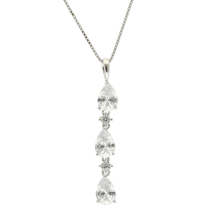 GARGANTILLA EN PLATA CON COLGANTE LARGO CIRCONITAS TALLADAS PERA