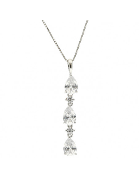 GARGANTILLA EN PLATA CON COLGANTE LARGO CIRCONITAS TALLADAS PERA
