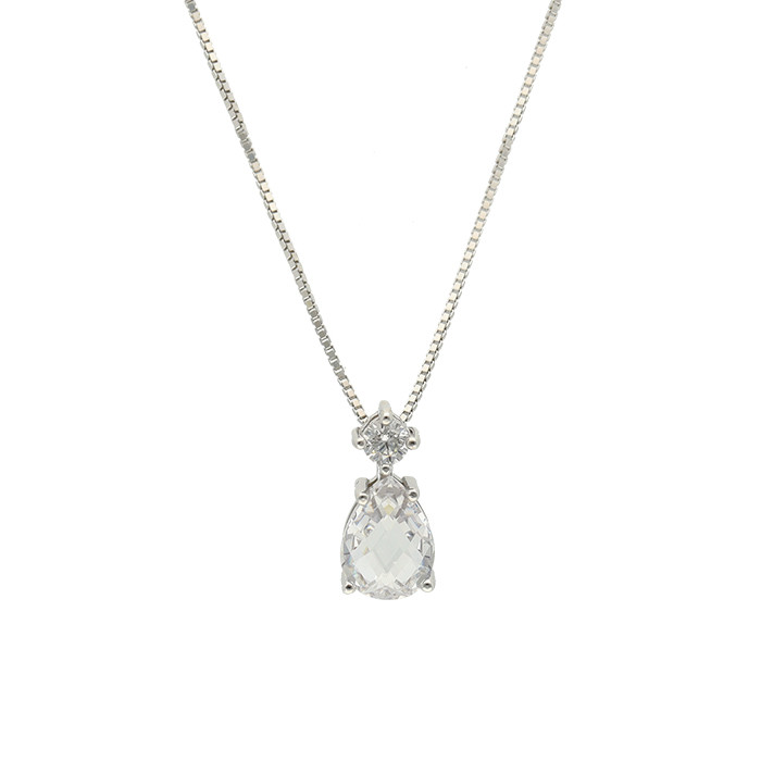 GARGANTILLA EN PLATA COLGANTE DOBLE CIRCONITA GARRAS PERA BRILLANTE