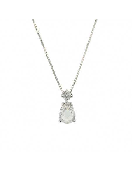 GARGANTILLA EN PLATA COLGANTE DOBLE CIRCONITA GARRAS PERA BRILLANTE