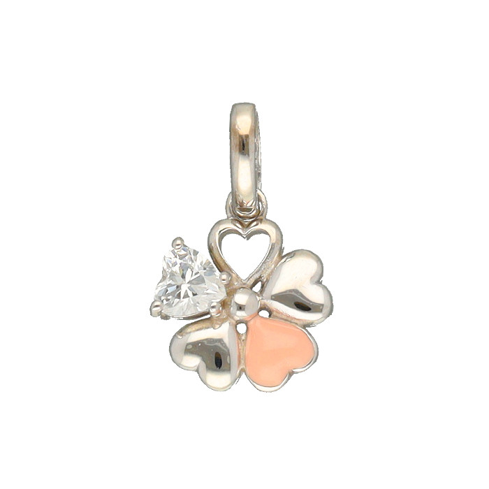 COLGANTE EN PLATA FLOR 5 PETALOS CORAZONES ESMALTE CIRCONITA Y CALADO