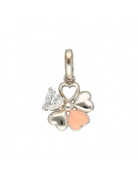 COLGANTE EN PLATA FLOR 5 PETALOS CORAZONES ESMALTE CIRCONITA Y CALADO