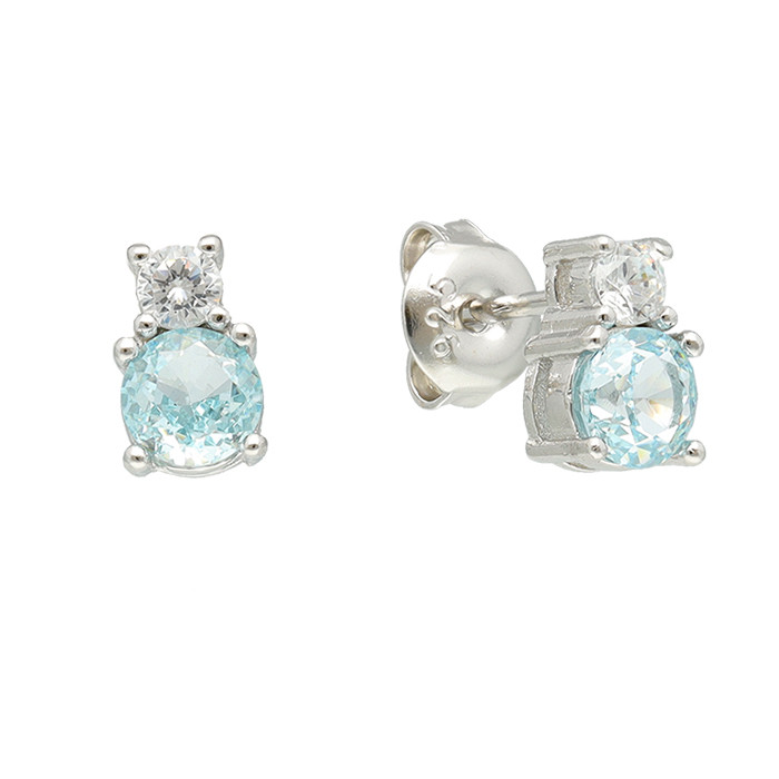 PENDIENTES DE PLATA CIRCONITA AZUL REDONDA GARRA Y BLANCA