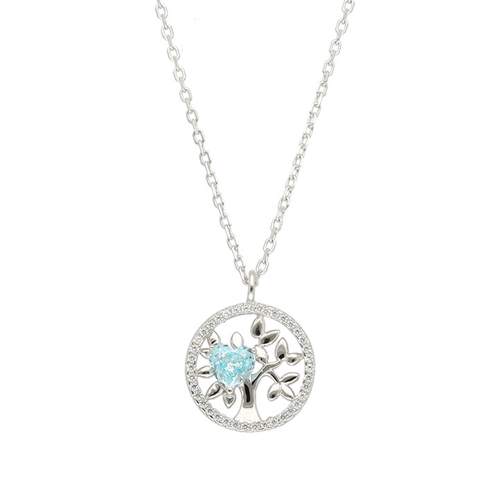 GARGANTILLA DE PLATA COLGANTE ÁRBOL CON CORAZÓN CIRCONITAS