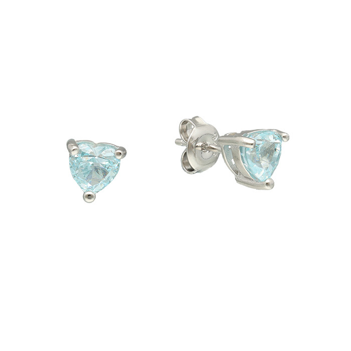 PENDIENTES EN PLATA TRES GARRAS CIRCONITA CORAZÓN AZUL