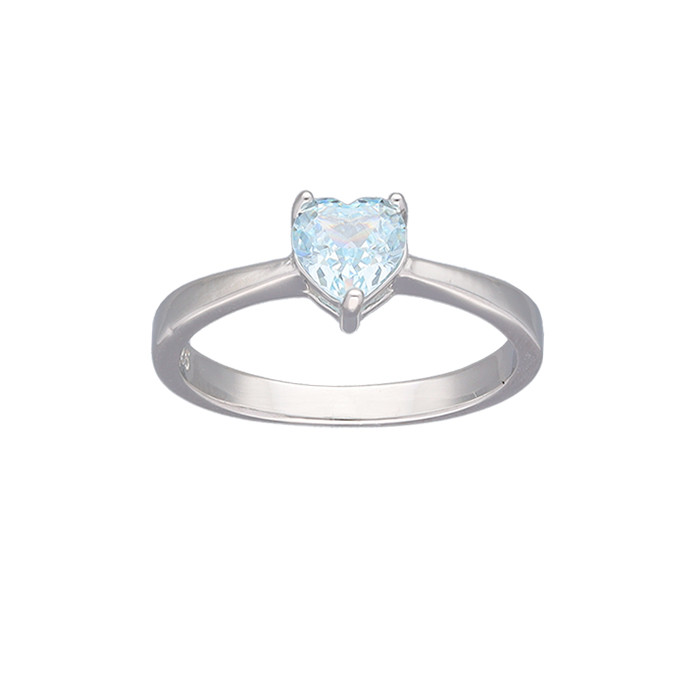 ANILLO EN PLATA CIRCONITA AZUL CON TRES GARRAS CORAZÓN