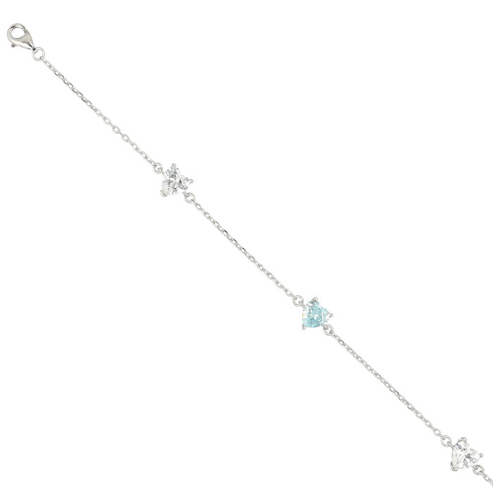 PULSERA DE PLATA  CON TRES CORAZONES CIRCONITA AZUL BLANCA