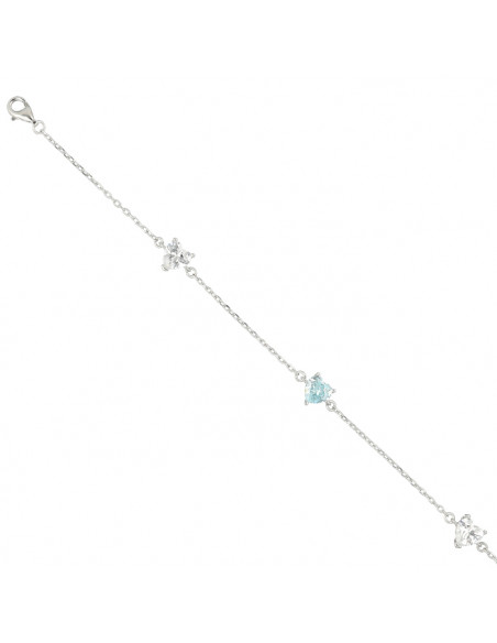 PULSERA DE PLATA  CON TRES CORAZONES CIRCONITA AZUL BLANCA