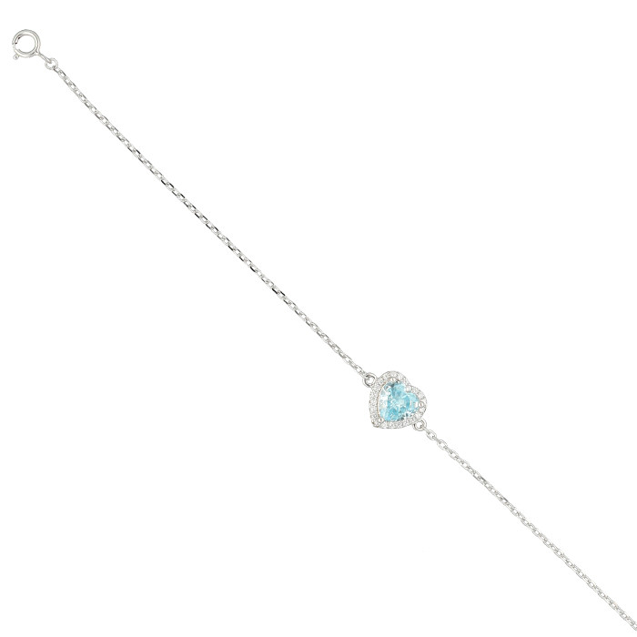 PULSERA DE PLATA CIRCONITA CENTRAL AZUL CORAZÓN Y BLANCAS