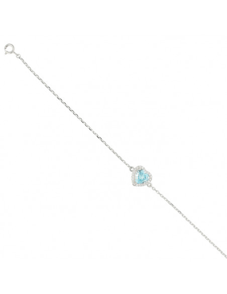 PULSERA DE PLATA CIRCONITA CENTRAL AZUL CORAZÓN Y BLANCAS