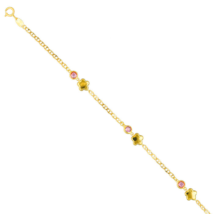 PULSERA INFANTIL EN ORO CON  FLOR Y CIRCONITA