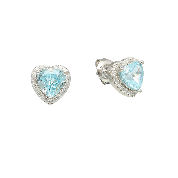 PENDIENTES DE PLATA CON CIRCONITA CORAZÓN AZUL Y BLANCAS