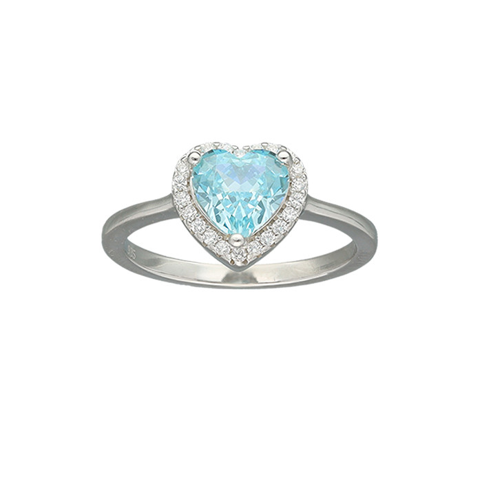 ANILLO EN PLATA CIRCONITA AZUL BLANCA CORAZÓN