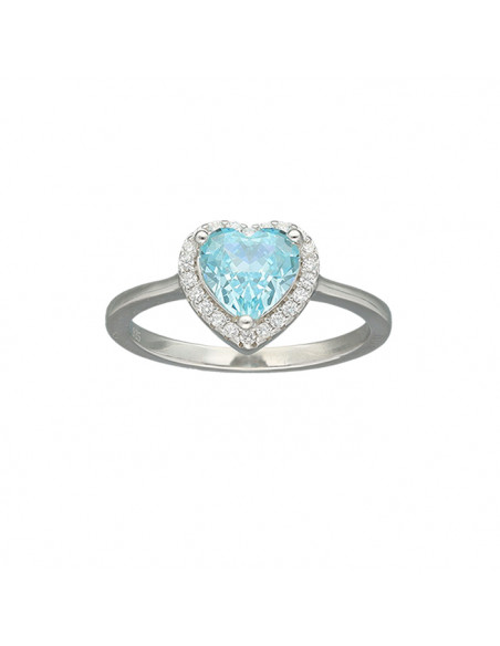 ANILLO EN PLATA CIRCONITA AZUL BLANCA CORAZÓN
