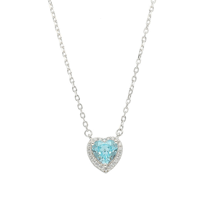 GARGANTILLA EN PLATA CON COLGANTE DE CIRCONITA CORAZON AZUL