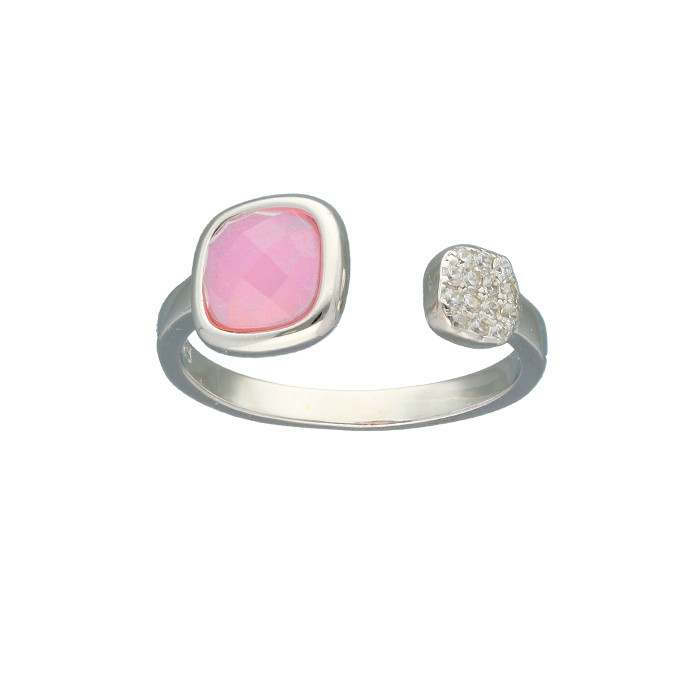 ANILLO EN PLATA ABIERTO CIRCONITA CUADRADA ROSA BLANCA