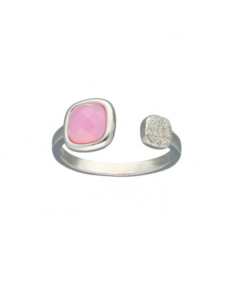 ANILLO EN PLATA ABIERTO CIRCONITA CUADRADA ROSA BLANCA