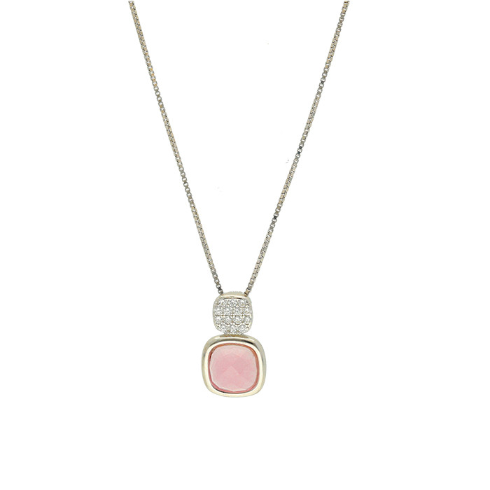 GARGANTILLA EN PLATA CON CIRCONITA  ROSA Y BLANCA DOS CUADRADOS