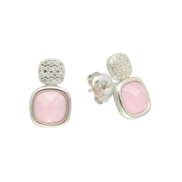 PENDIENTES EN PLATA CON CIRCONITA ROSA Y BLANCA CUADRADA