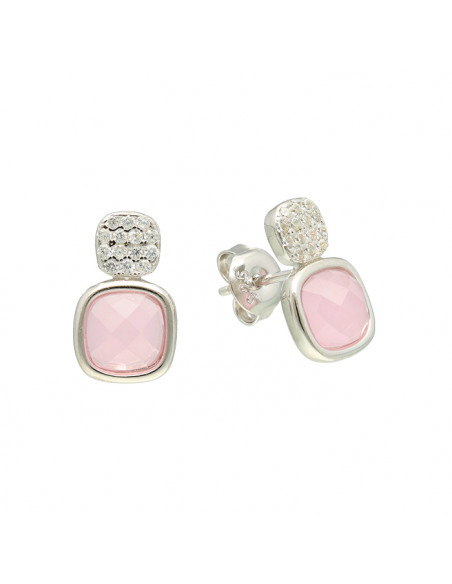 PENDIENTES EN PLATA CON CIRCONITA ROSA Y BLANCA CUADRADA