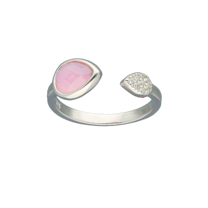 ANILLO EN PLATA ABIERTO CIRCONITA ROSA BLANCA GOTA