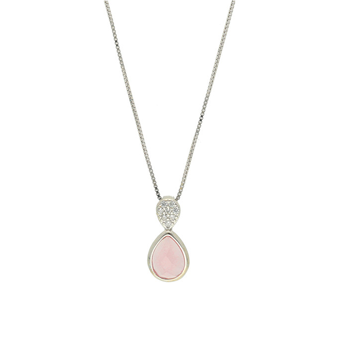 GARGANTILLA EN PLATA  CIRCONITA ROSA BLANCA DOS GOTAS
