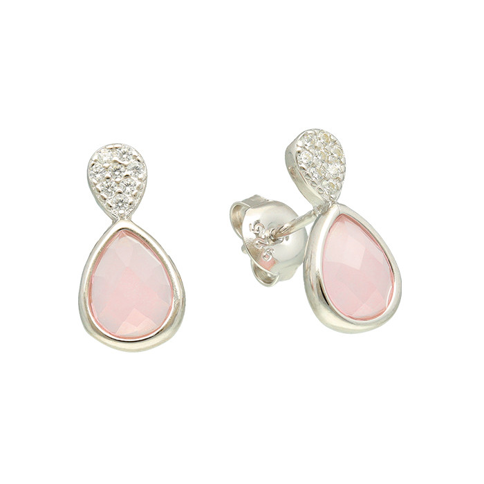 PENDIENTES EN PLATA CIRCONITAS ROSA BLANCA DOS GOTAS