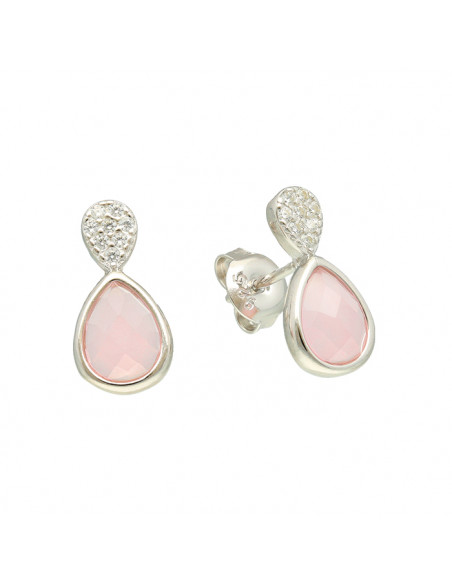 PENDIENTES EN PLATA CIRCONITAS ROSA BLANCA DOS GOTAS