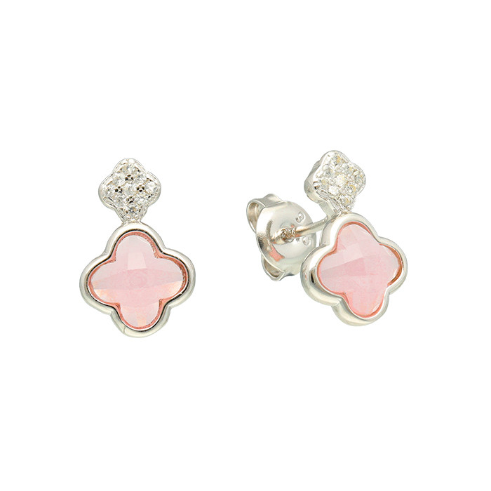 PENDIENTES EN PLATA CIRCONITA ROSA BLANCA FLOR