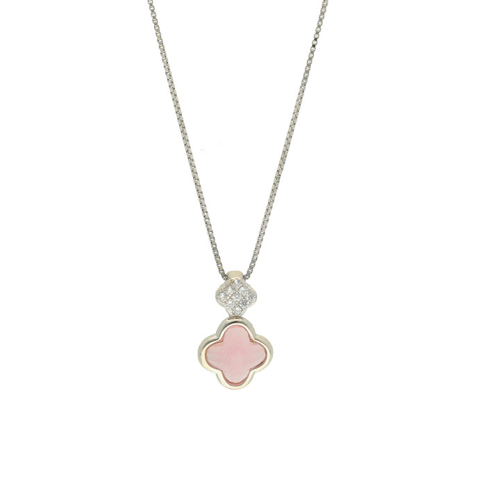 GARGANTILLA EN PLATA CIRCONITA ROSA Y BLANCA FLOR