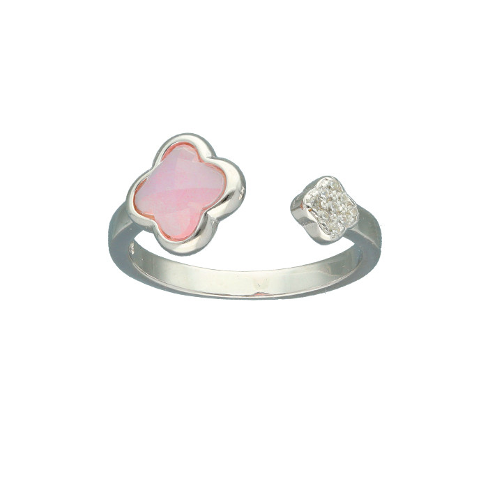 ANILLO ABIERTO EN PLATA CIRCONITA ROSA Y BLANCA FLOR