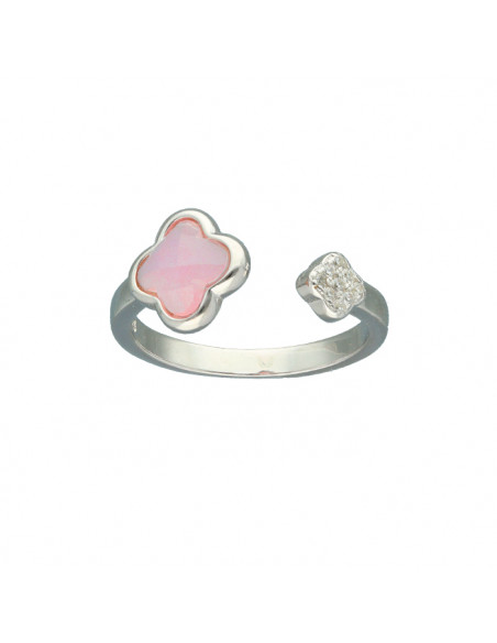 ANILLO ABIERTO EN PLATA CIRCONITA ROSA Y BLANCA FLOR