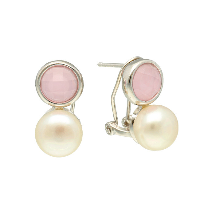 PENDIENTES EN PLATA CON PERLA  CULTIVADA Y CIRCONITA REDONDA