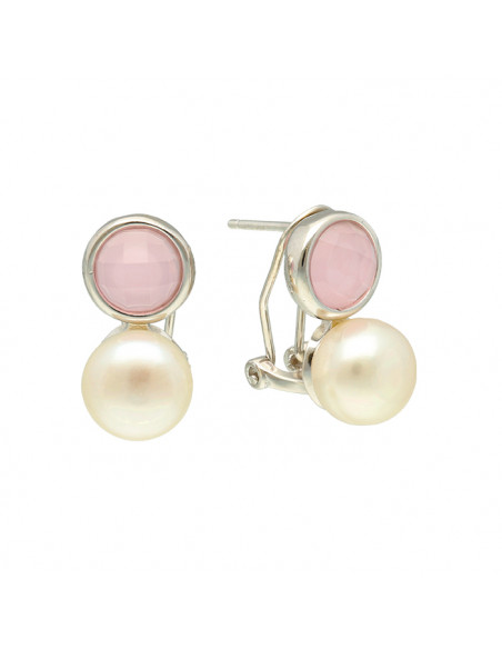 PENDIENTES EN PLATA CON PERLA  CULTIVADA Y CIRCONITA REDONDA