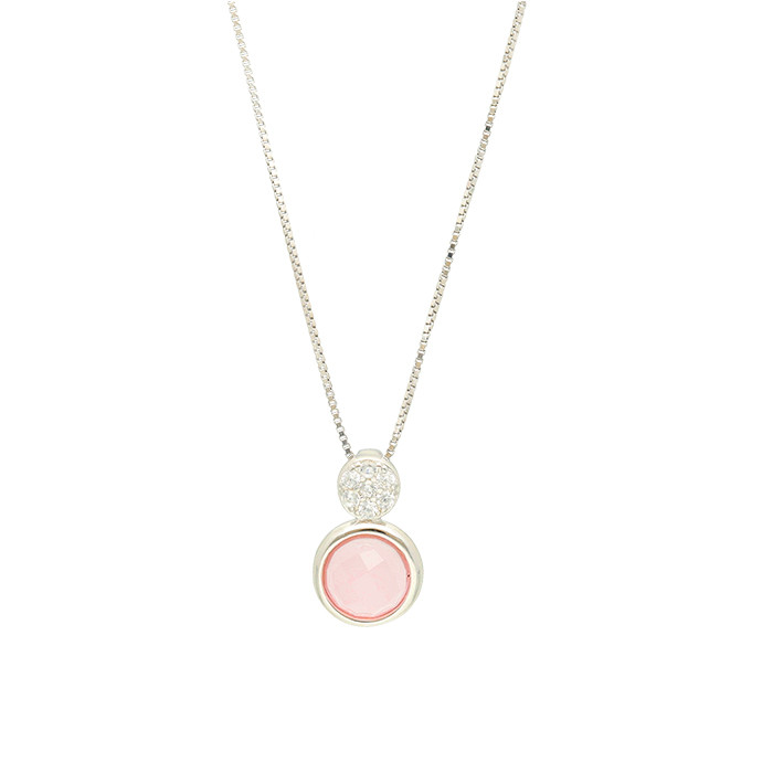 GARGANTILLA EN PLATA CON CIRCONITA ROSA Y BLANCA  REDONDA
