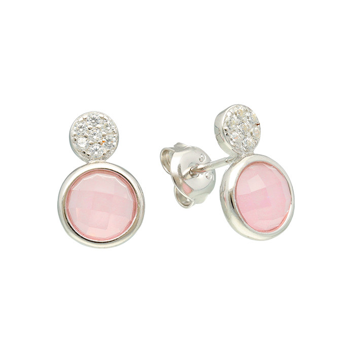 PENDIENTES EN PLATA CON CIRCONITA ROSA Y BLANCA REDONDA