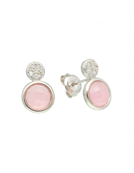 PENDIENTES EN PLATA CON CIRCONITA ROSA Y BLANCA REDONDA
