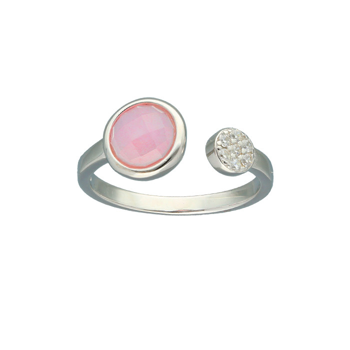 ANILLO EN PLATA ABIERTO CIRCONITA ROSA Y BLANCA REDONDA