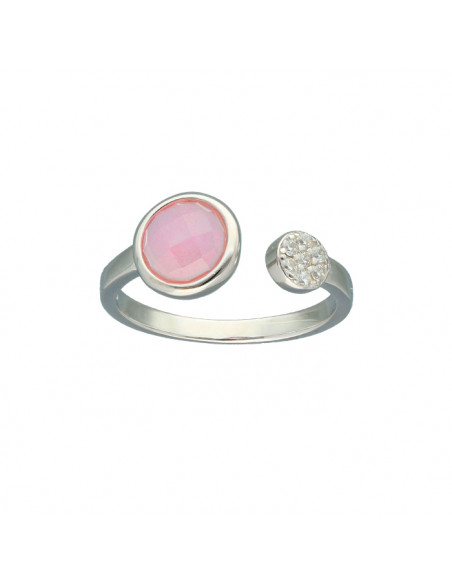 ANILLO EN PLATA ABIERTO CIRCONITA ROSA Y BLANCA REDONDA