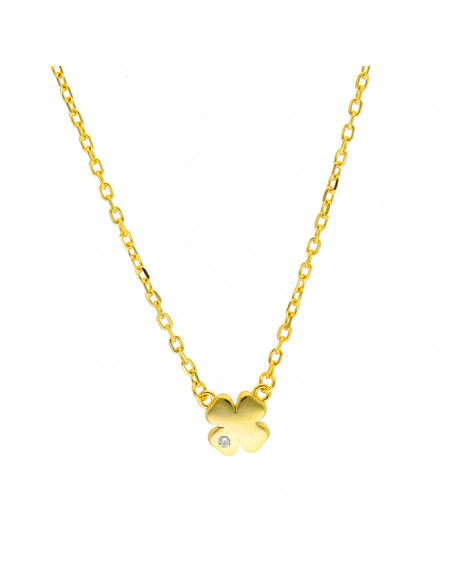 GARGANTILLA EN PLATA DORADA TREBOL CON CIRCONITA BLANCA